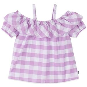 Nautica Lavender Gingham Off-Shoulder Kids Top Size 7